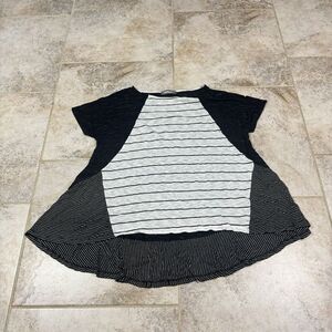 Alembika  Tunic Top Womens Sz 3 Cap Sleeve Shirt Striped Boho Ruffle Hem